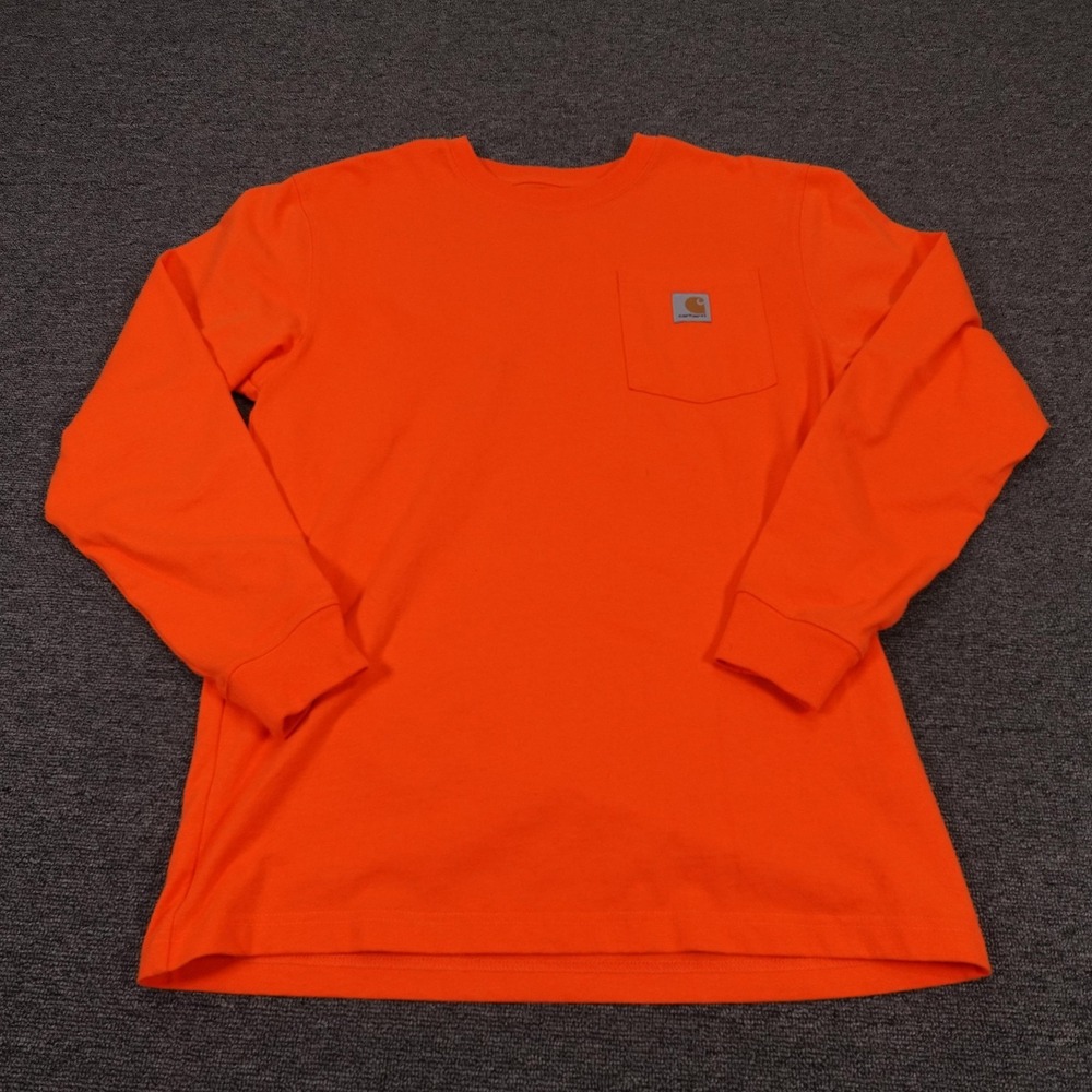 Carhartt Shirt Mens Small Orange Long Sleeve Pocket Tee Tagless Workwear Hi Vis